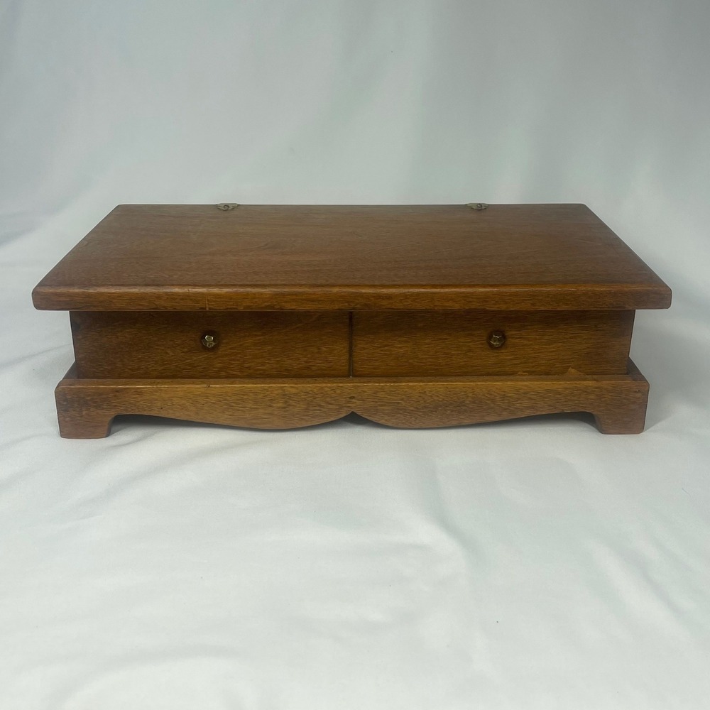 Vintage Wood Storage Chest Box Brass Butterfly Hinges Scalloped Base 12"
